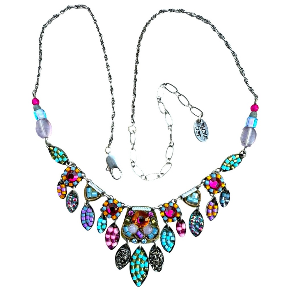 Vintage Signed AYALA BAR Artisan Multicolor Beaded Dangle Necklace